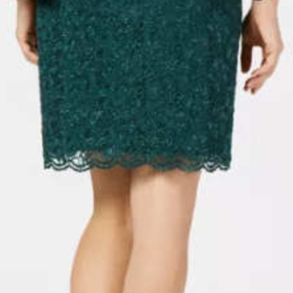 Jessica Howard Bell-Sleeve Glitter Lace Dress Size 16 Green - Picture 13 of 14